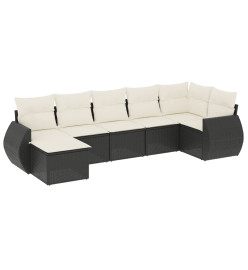Salon de jardin 7 pcs avec coussins noir résine tressée
