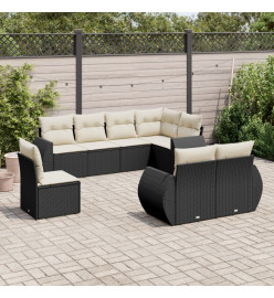 Salon de jardin 8 pcs avec coussins noir résine tressée