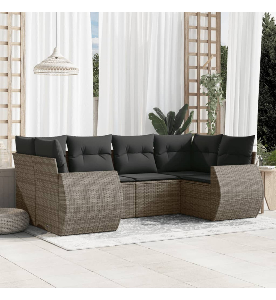 Salon de jardin 6 pcs avec coussins gris résine tressée Salon de jardin 6 pcs avec coussins gris résine tressée
