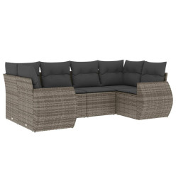 Salon de jardin 6 pcs avec coussins gris résine tressée