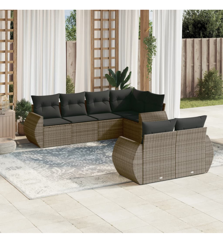 Salon de jardin avec coussins 7 pcs gris résine tressée Salon de jardin avec coussins 7 pcs gris résine tressée