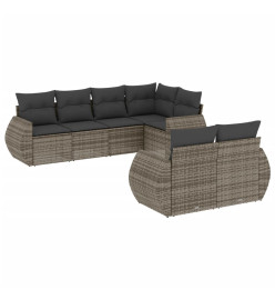 Salon de jardin avec coussins 7 pcs gris résine tressée