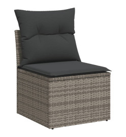 Salon de jardin avec coussins 7 pcs gris résine tressée