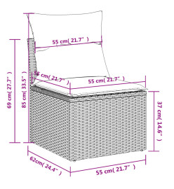 Salon de jardin avec coussins 7 pcs gris résine tressée