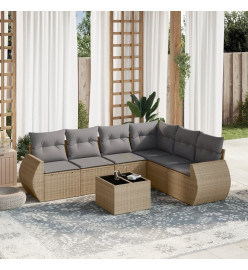 Salon de jardin avec coussins 7 pcs beige résine tressée