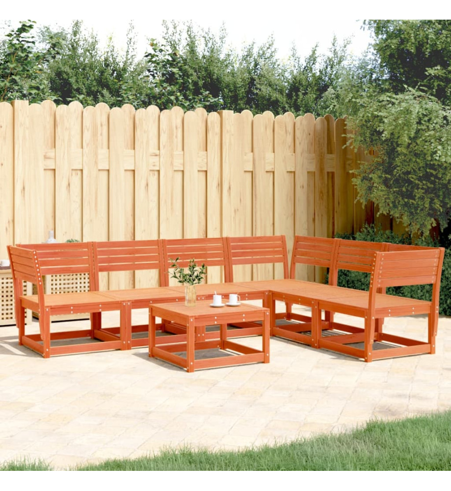 Salon de jardin 6 pcs cire marron bois de pin massif Salon de jardin 6 pcs cire marron bois de pin massif