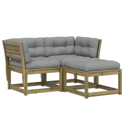 Salon de jardin 3 pcs avec coussins bois de pin imprégné