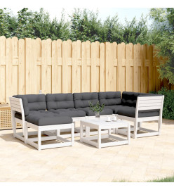 Salon de jardin 6 pcs avec coussins blanc bois massif de pin