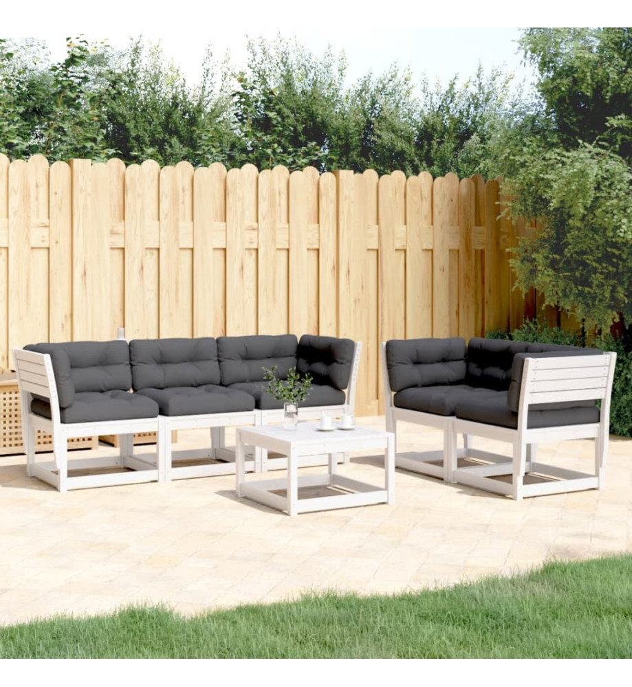 Salon de jardin 5 pcs avec coussins blanc bois massif de pin Salon de jardin 5 pcs avec coussins blanc bois massif de pin