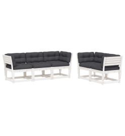 Salon de jardin 5 pcs avec coussins blanc bois massif de pin