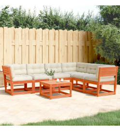 Salon de jardin 6 pcs avec coussins cire marron bois pin massif