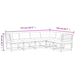 Salon de jardin 6 pcs avec coussins cire marron bois pin massif