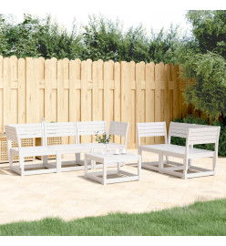 Salon de jardin 5 pcs blanc bois massif de pin