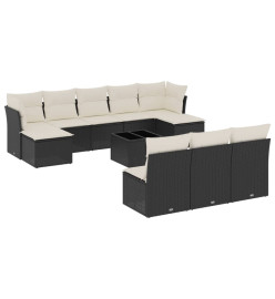 Salon de jardin 11 pcs avec coussins noir résine tressée