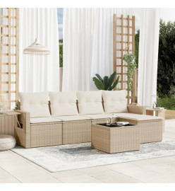 Salon de jardin avec coussins 6 pcs beige résine tressée