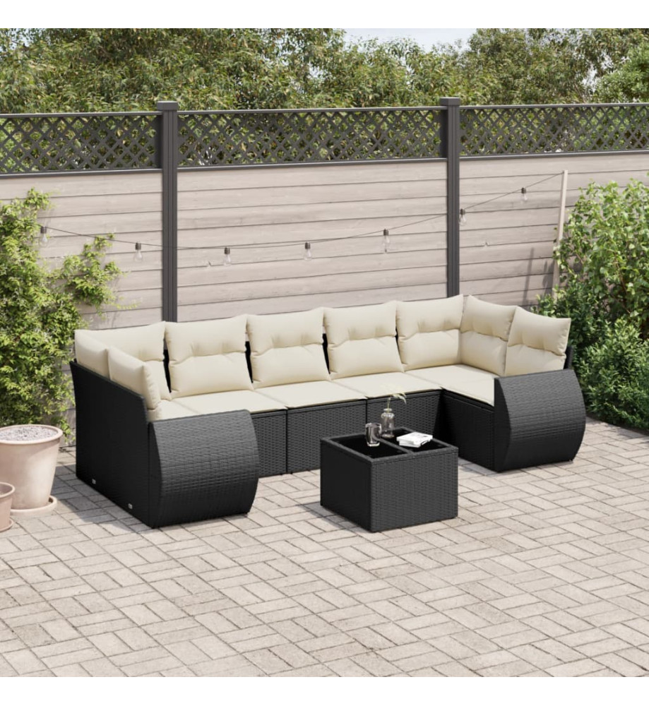Salon de jardin 8 pcs avec coussins noir résine tressée Salon de jardin 8 pcs avec coussins noir résine tressée