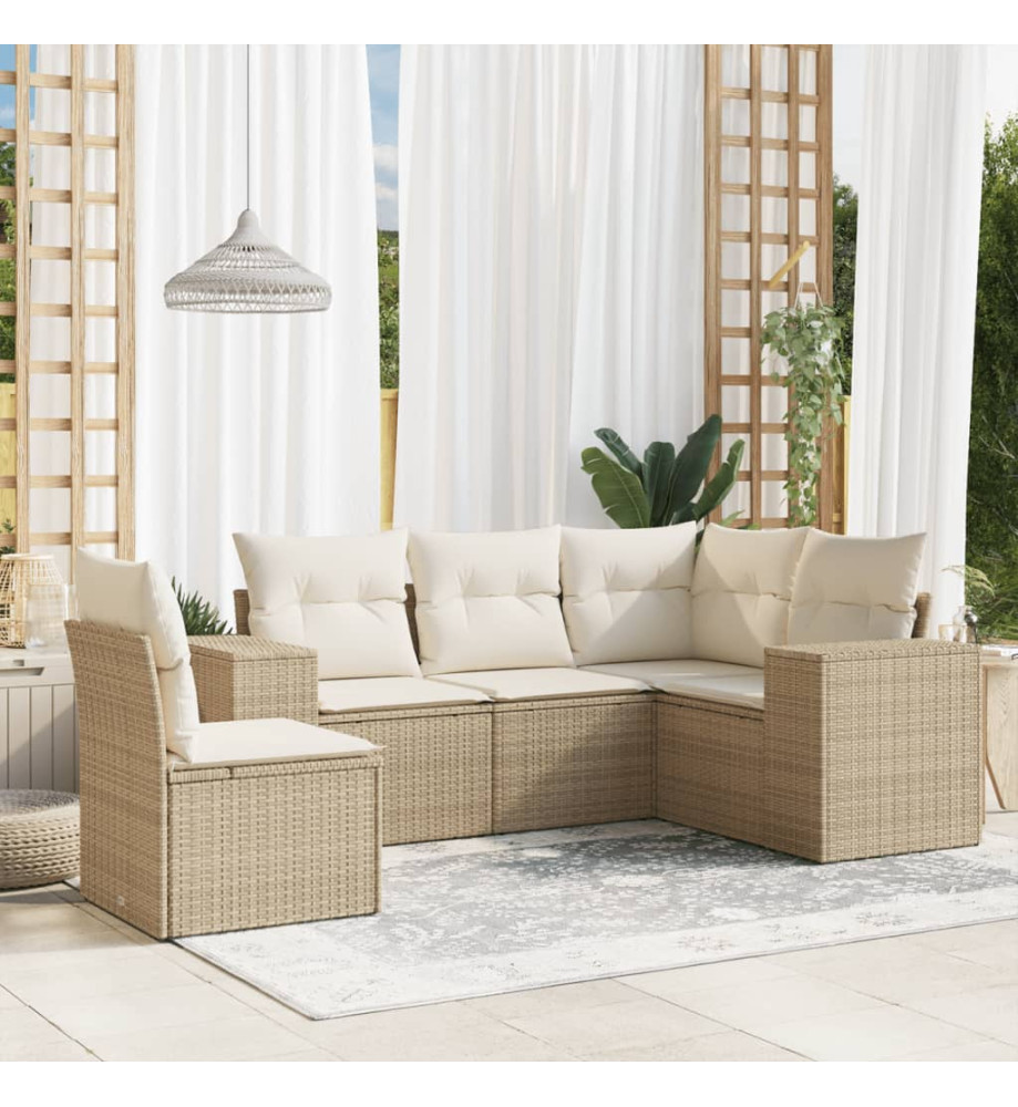 Salon de jardin avec coussins 5 pcs beige résine tressée Salon de jardin avec coussins 5 pcs beige résine tressée
