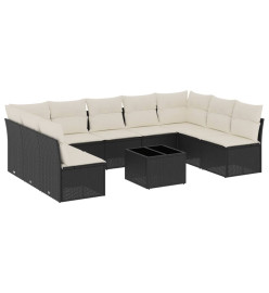 Salon de jardin 10 pcs avec coussins noir résine tressée