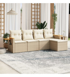 Salon de jardin avec coussins 5 pcs beige résine tressée
