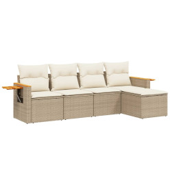 Salon de jardin avec coussins 5 pcs beige résine tressée