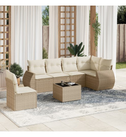 Salon de jardin avec coussins 7 pcs beige résine tressée