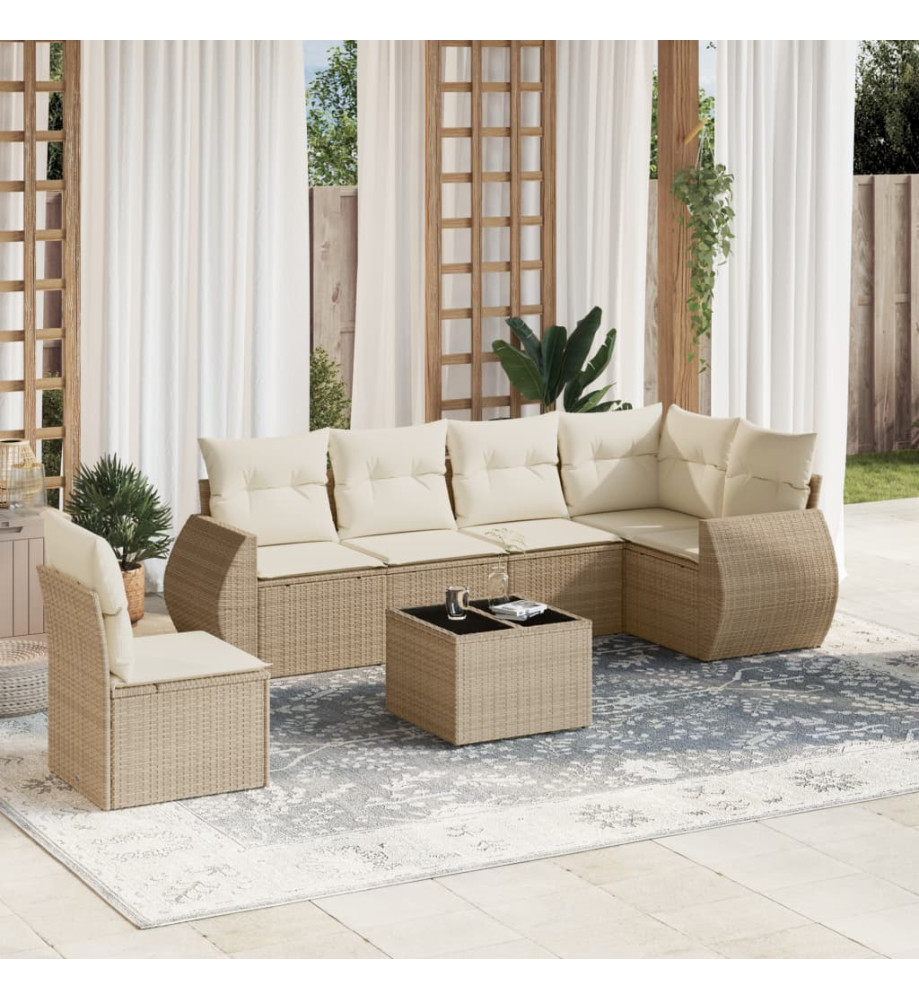 Salon de jardin avec coussins 7 pcs beige résine tressée Salon de jardin avec coussins 7 pcs beige résine tressée