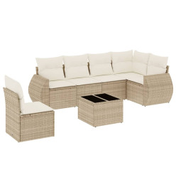 Salon de jardin avec coussins 7 pcs beige résine tressée