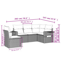 Salon de jardin avec coussins 5 pcs beige résine tressée
