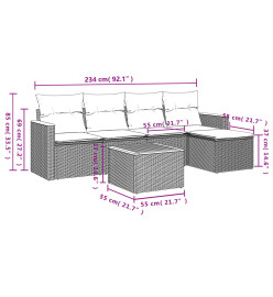Salon de jardin avec coussins 6 pcs beige résine tressée