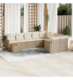 Salon de jardin avec coussins 10 pcs beige résine tressée