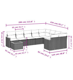 Salon de jardin avec coussins 10 pcs beige résine tressée