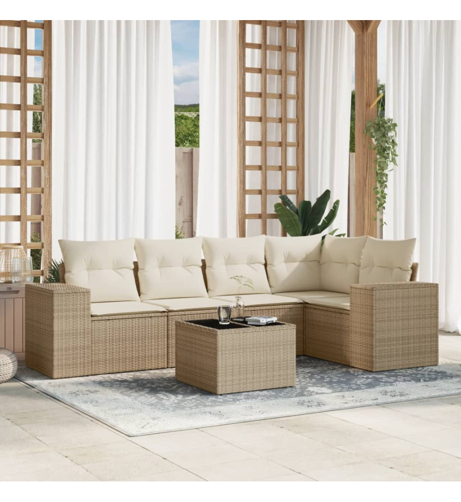 Salon de jardin avec coussins 6 pcs beige résine tressée Salon de jardin avec coussins 6 pcs beige résine tressée