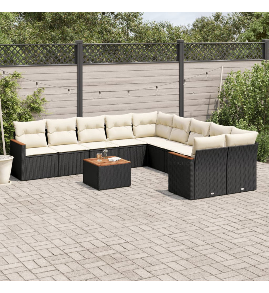 Salon de jardin 11 pcs avec coussins noir résine tressée Salon de jardin 11 pcs avec coussins noir résine tressée
