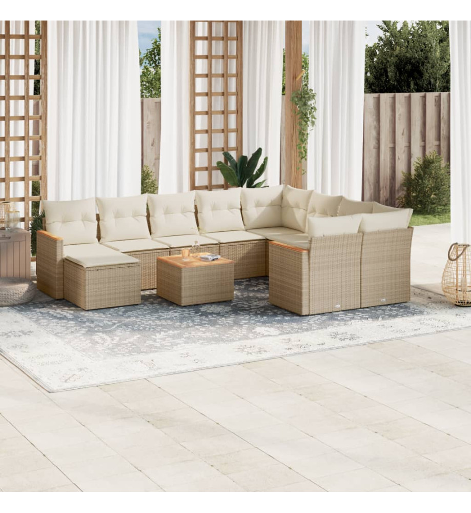 Salon de jardin 11 pcs avec coussins beige résine tressée Salon de jardin 11 pcs avec coussins beige résine tressée