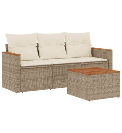 Salon de jardin avec coussins 4 pcs beige résine tressée