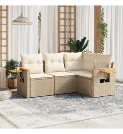 Salon de jardin avec coussins 4 pcs beige résine tressée