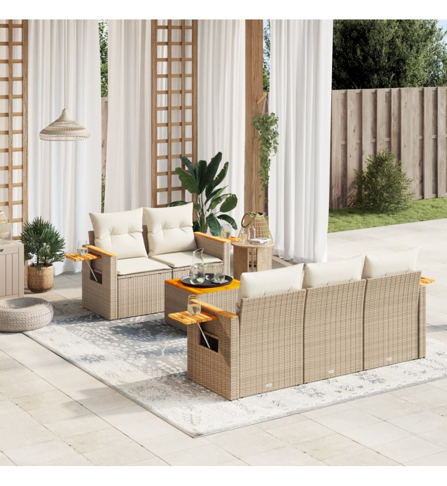Salon de jardin avec coussins 6 pcs beige résine tressée Salon de jardin avec coussins 6 pcs beige résine tressée