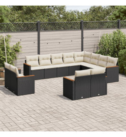 Salon de jardin 12 pcs avec coussins noir résine tressée