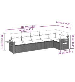 Salon de jardin avec coussins 6 pcs beige résine tressée