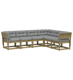 Salon de jardin 6 pcs avec coussins bois de pin imprégné