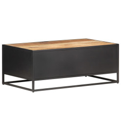 Table basse 90x50x35cm Bois de manguier brut et canne naturelle