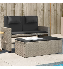 Banc inclinable de jardin et coussins gris clair résine tressée
