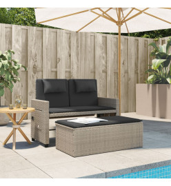 Banc inclinable de jardin et coussins gris clair résine tressée