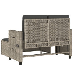 Banc inclinable de jardin et coussins gris clair résine tressée