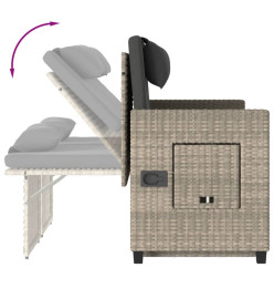 Banc inclinable de jardin et coussins gris clair résine tressée