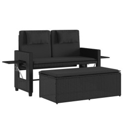 Banc inclinable de jardin avec coussins noir résine tressée