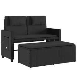 Banc inclinable de jardin avec coussins noir résine tressée