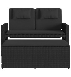 Banc inclinable de jardin avec coussins noir résine tressée