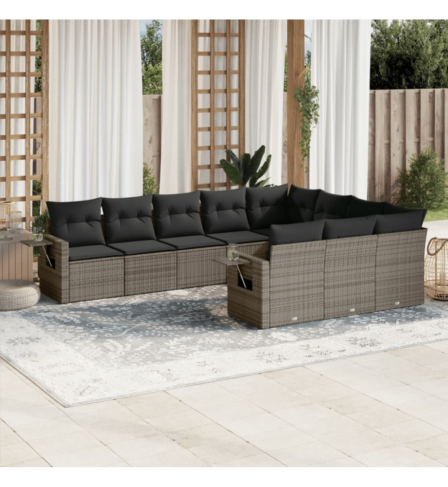 Salon de jardin avec coussins 10 pcs gris résine tressée Salon de jardin avec coussins 10 pcs gris résine tressée