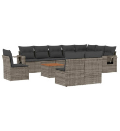 Salon de jardin 11 pcs avec coussins gris résine tressée